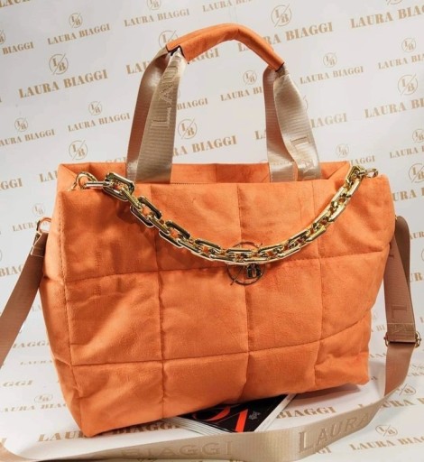 Zdjęcie oferty: laura biaggi torebka pomarańcz pikowana NOWA zamsz