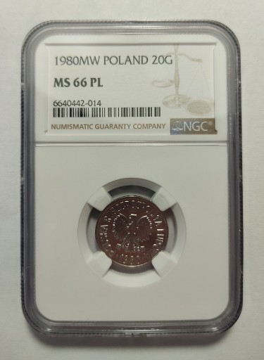 Zdjęcie oferty: 20 gr 1980, NGC MS 66PL, proof like, 2-ga max nota