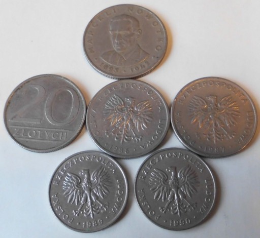 Zdjęcie oferty: Zestaw 20 złotówek PRL1949-89 6 monet