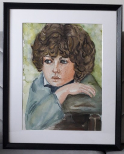 Zdjęcie oferty: obraz w ramie 50x40 cm portret chłopca akwarela