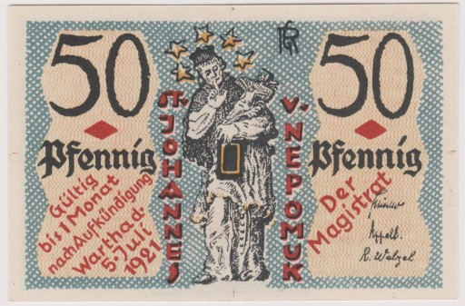 Zdjęcie oferty: Wartha (Bardo), 50 Pf, 5.07.1921 (Nepomuk)