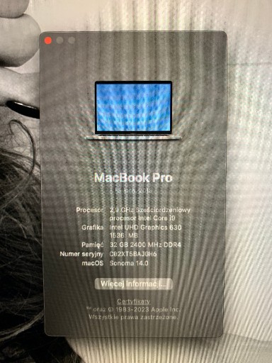 Zdjęcie oferty: Macbook Pro 15" Intel 2,9 32RAM Radeon Pro Vega 4