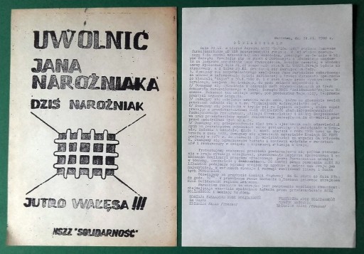 Zdjęcie oferty: SOLIDARNOŚĆ plakat UWOLNIĆ NAROŻNIAKA bibuła 1980