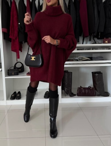 Zdjęcie oferty: Długi sweter z golfem S M L burgund zara h&m burgundowy sukienka 