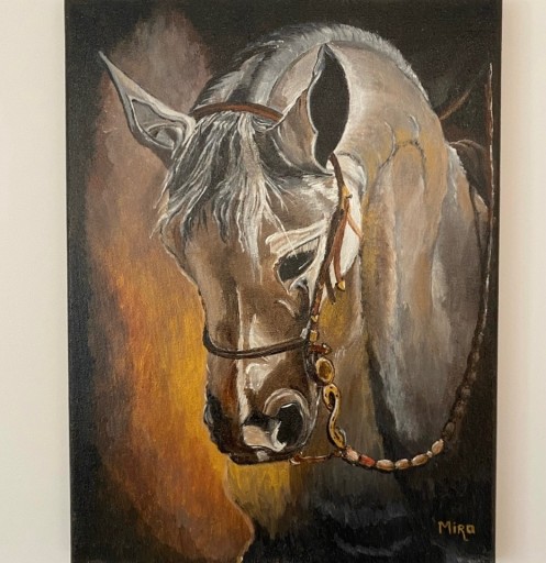 Zdjęcie oferty: Portret białego konia obraz namalowany ręcznie.