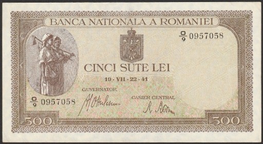 Zdjęcie oferty: Rumunia 500 lei 1941 - O/9 - stan bankowy - UNC -