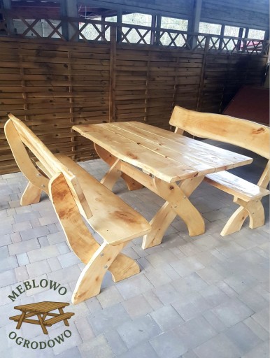 Zdjęcie oferty: Zestaw mebli ogrodowych z drewna - stół + 2 ławki - dostępne od ręki! 