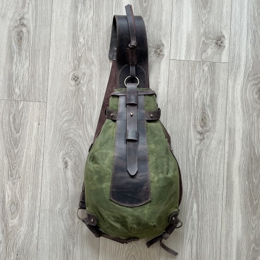 Zdjęcie oferty: Plecak “Bukłak” ze skóry i bawełny zielono-brązowy