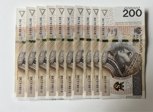 Zdjęcie oferty: 10x 200 PLN - banknoty kolejne numery - seria BK
