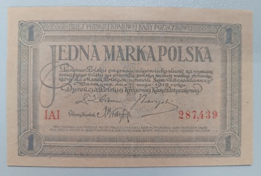 Zdjęcie oferty: Banknot 1 marka polska 1919 r. majowa piękna 