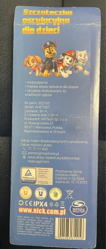 Zdjęcie oferty: Szczoteczka oscylacyjna dla dzieci Psi Patrol, 3 