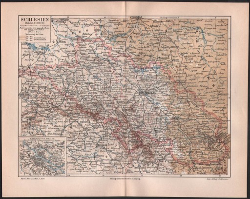 Zdjęcie oferty: SCHLESIEN ŚLĄSK stara mapa z 1888 roku
