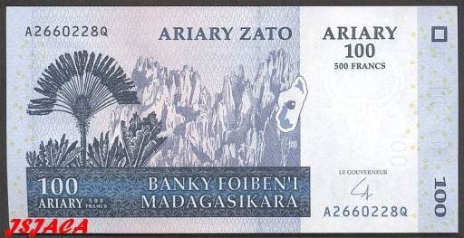 Zdjęcie oferty: MADAGASKAR 100 Ariary / 500 Francs 2004