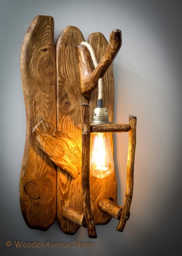 Zdjęcie oferty: Drewniany kinkiet ścienny, lampa wisząca.