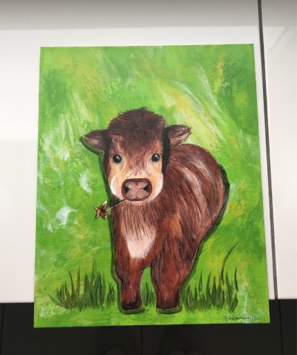 Zdjęcie oferty: Obraz Krowy na zielonym tle, akryl płotno 