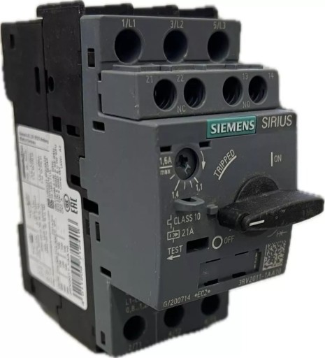 Zdjęcie oferty: Wyłącznik zasilania silnikowy Siemens, 3RV2011-1AA10, 1.1 - 1.6 A