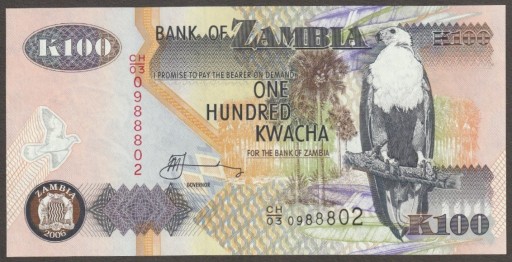 Zdjęcie oferty: Zambia 100 kwacha 2006 - orzeł - stan bankowy UNC
