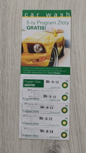 Zdjęcie oferty: Karnet Myjnia automatyczna BP – 5x Program Zloty