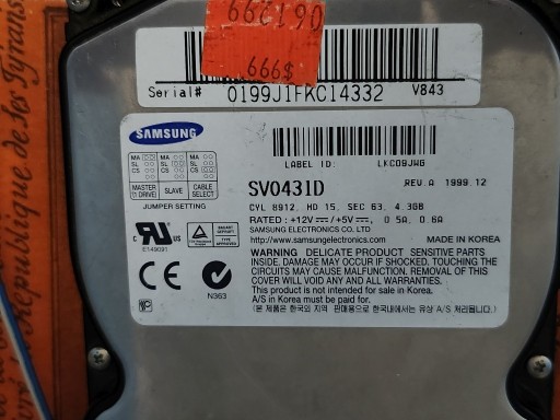 Zdjęcie oferty: Dysk Twardy SAMSUNG SV0431D 4.3GB ATA IDE PATA