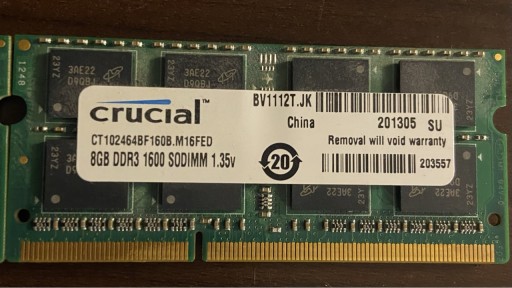 Zdjęcie oferty: CRUCIAL 16GB RAM DDR3 1600 SODIMM 1.35V (2KOSCI)