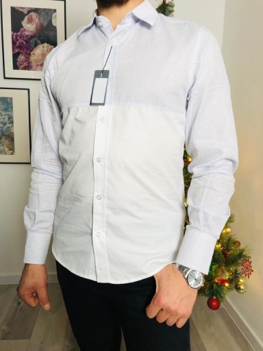 Zdjęcie oferty: Koszula męska biała wzór taliowana świąteczna XXL