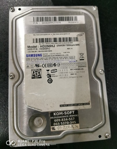 Zdjęcie oferty: Dysk twardy hd250hj samsung 250gb ata sata 3.5 '' 