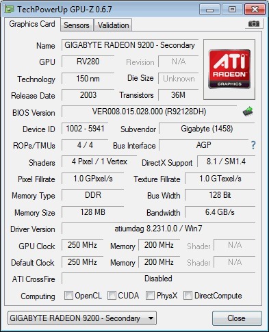 Zdjęcie oferty: Karta graficzna AGP Gigabyte Radeon 9200