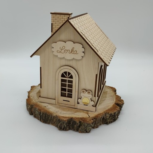 Zdjęcie oferty: Personalizowana drewniana skarbona - domek