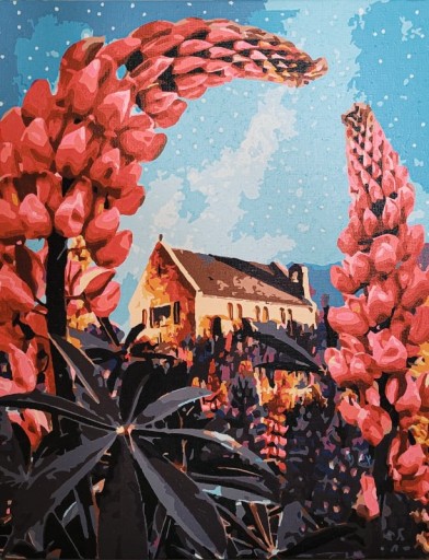 Zdjęcie oferty: Obraz ręcznie malowany - dom w kwiatach
