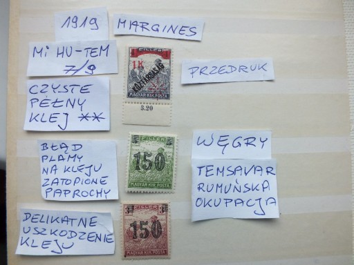 Zdjęcie oferty: 3szt. znaczki czyste ** BŁĄD TEMSAVAR 1919 Węgry