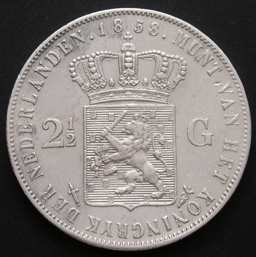Zdjęcie oferty: Holandia 2 1/2 guldena 1858 - Willelm III - srebro