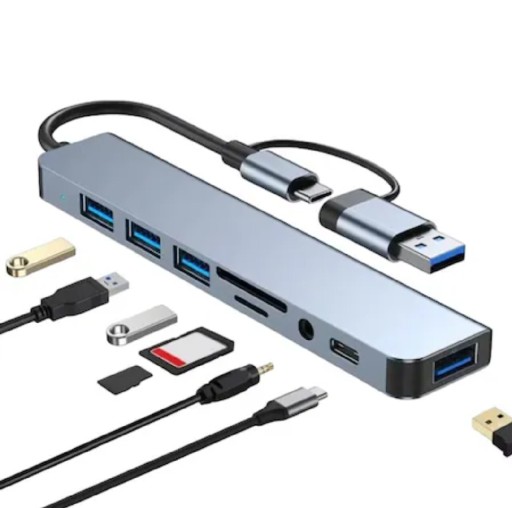 Zdjęcie oferty: Adapter/Przejściówka USB-C HUB 8w1 – USB 3.0/USB 2.0 / SD /microSD