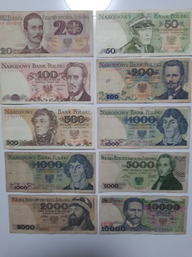 Zdjęcie oferty: N180-10 BANKNOTÓW PRL OD 20 ZŁ DO 10.000 ZŁOTYCH 