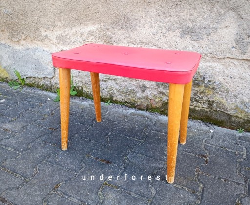 Taboret tapicerowany PRL vintage siedzisko drewniane | Leszno | Kup ...