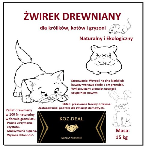 Zdjęcie oferty: ŻWIREK DREWNIANY dla królików,kotów i gryzoni 15kg