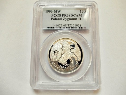 Zdjęcie oferty: 10 zł 1996 - ZYGMUNT II AUGUST, PCGS, PF68 DCAM