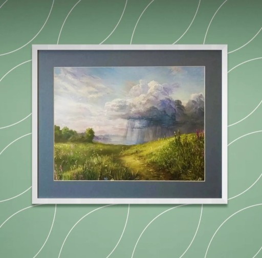 Zdjęcie oferty: OBRAZ W RAMIE GRAFIKA " LETNI DESZCZ" 50x70 CM