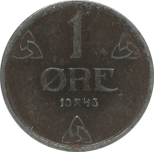 Zdjęcie oferty: Norwegia 1 ore 1943, KM#387