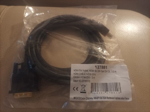 Zdjęcie oferty: Kabel przewód HDMI DVI 3metrowy czarny 