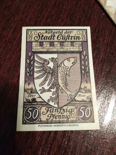 Zdjęcie oferty: Banknot zastępczy miasta Kostrzyn 50 pfennigow 