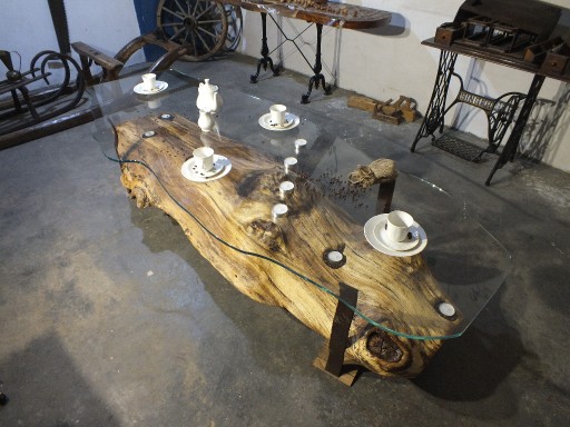 Zdjęcie oferty: Stolik kawowy drewniany dębowy kłoda z szybą