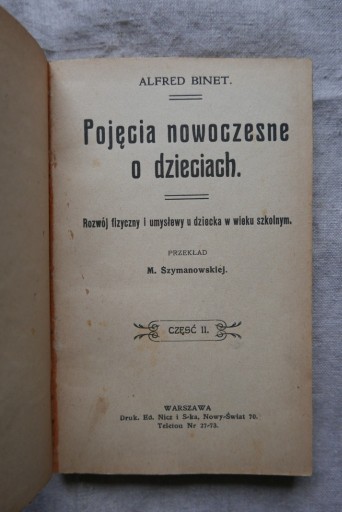 Zdjęcie oferty: Pojęcia nowoczesne o dzieciach - część II - Binet