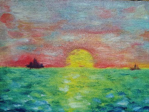 Zdjęcie oferty: "Zachód słońca" Obrazek ręcznie malowany w 2012 r.