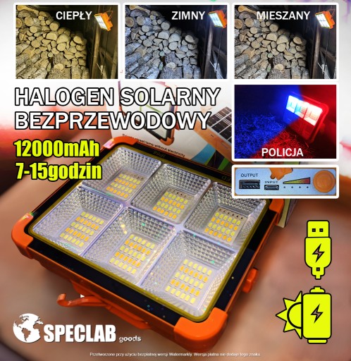 Zdjęcie oferty: Halogen solarny bezprz, SP-209 lampa roba,12000mA