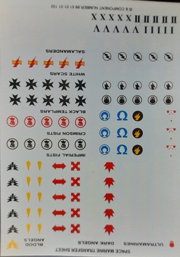 Zdjęcie oferty: Warhammer 40000: SPACE MARINE TRANSFER SHEET