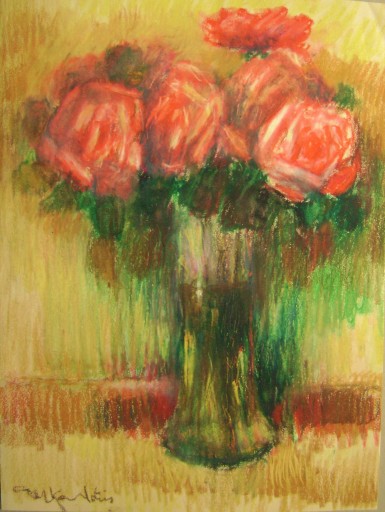 Zdjęcie oferty: KWIATY RÓŻE W WAZONIE pastel 42x31