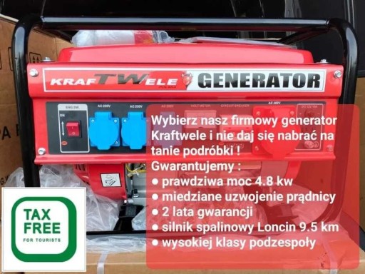 Zdjęcie oferty: Agregat Kraftwele 4.8 KW 3 fazowy wysyłka 24h FVAT