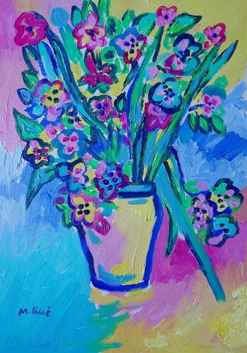Zdjęcie oferty: obraz olejny kolorowe kwiaty w wazonie