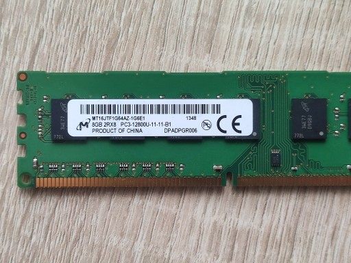 Zdjęcie oferty: Pamięć RAM Micron MT16JTF1G64AZ-1G6E1 DDR3 8GB PC3-12800U 1600MHz