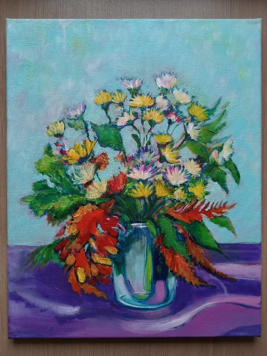Zdjęcie oferty: Obraz kwiaty w wazonie 40x50cm akryl